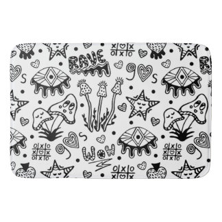 Tapis De Bain Motif sans fin dessiné à la main en ligne psychédé