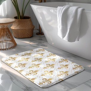 Tapis De Bain Motif sans soudure à fleur de lis or sur blanc