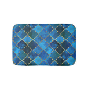 Tapis De Bain Motif Sapphire Gemstone & Gold Marocain Carrelage