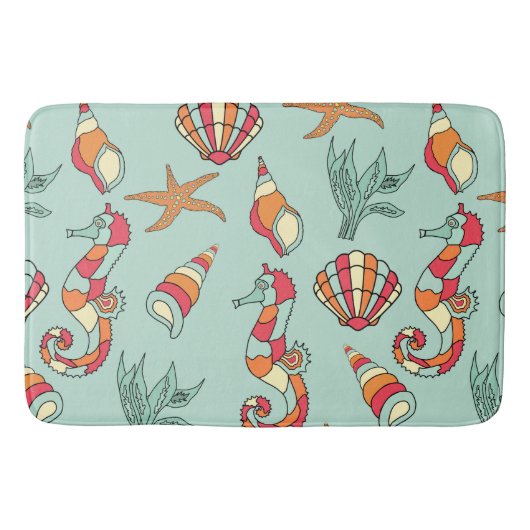 Tapis De Bain Motif Seahorse et Seashell Turquoise (Devant)