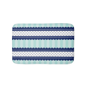 Tapis De Bain Motif Thro de rayures et de pois de bleu marine