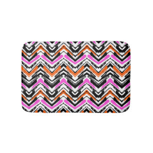 Tapis De Bain Motif tiré par la main noir, orange, et rose de