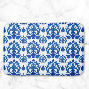 Tapis De Bain Motif Toile de Jouy Bleu Français