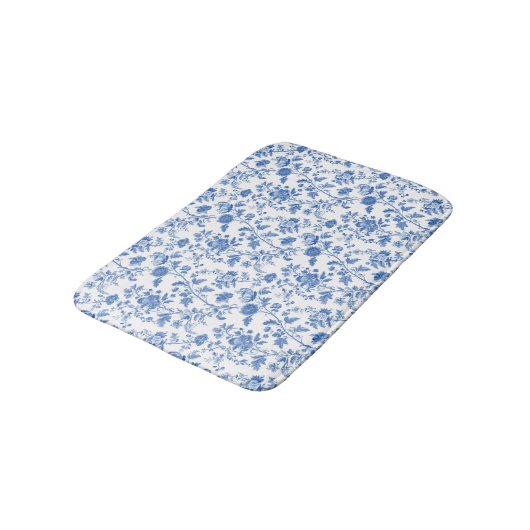 Tapis De Bain Motif Toile Floral Bleu Blanc (Angle)