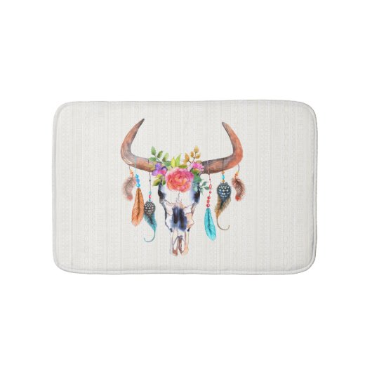 Tapis De Bain Motif Tribal Beige Et Taureau (Devant)