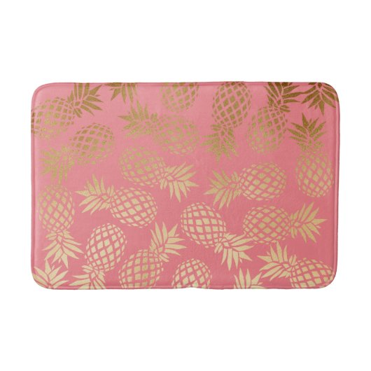 Tapis De Bain motif tropical d'ananas de feuille d'or élégante (Devant)
