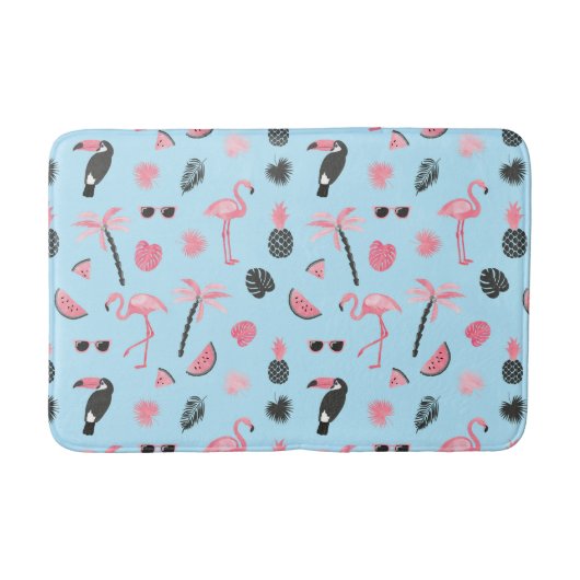 Tapis De Bain Motif tropical d'été rose et bleu (Devant)