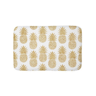 Tapis De Bain Motif tropical élégant d'ananas d'or blanc