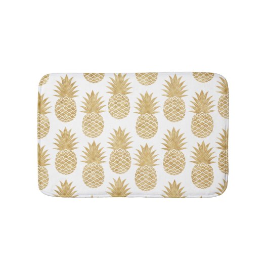 Tapis De Bain Motif tropical élégant d'ananas d'or blanc (Devant)