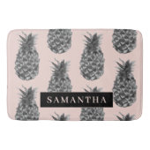 Tapis De Bain Motif Tropical Grey & Rose Ananas Avec Nom (Devant)