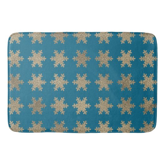 Tapis De Bain Motifs de flocon de neige en or pailleté Bleu océa (Devant)