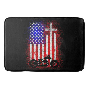 Tapis De Bain Moto Vintage Drapeau USA Foi Chrétienne pour Bi