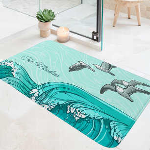 Tapis De Bain Mouettes et vagues océaniques Nom de famille