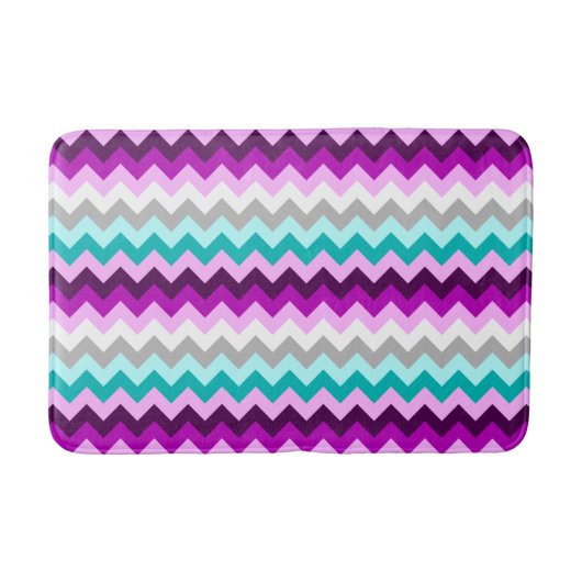 Tapis de bain moyen chevrons blanc sarcelle violet (Devant)