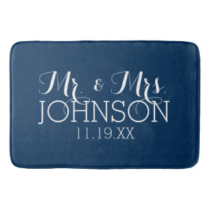 Tapis De Bain Mr & Mrs Wedding Favor Solid Color Navy Blue