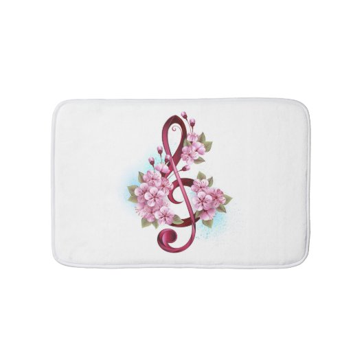 Tapis De Bain Musical treble clef notes with sakura flowers (Devant)