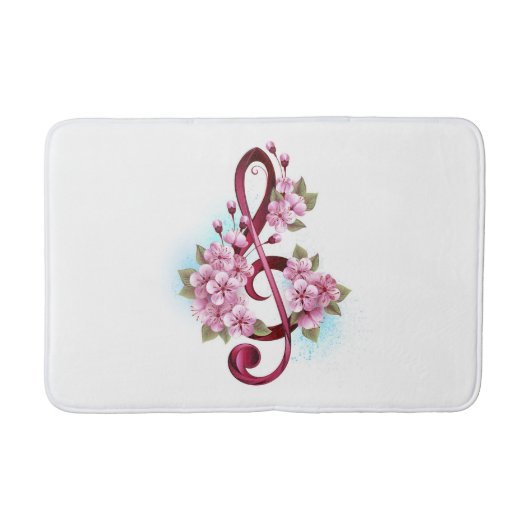 Tapis De Bain Musical treble clef notes with sakura flowers (Devant)