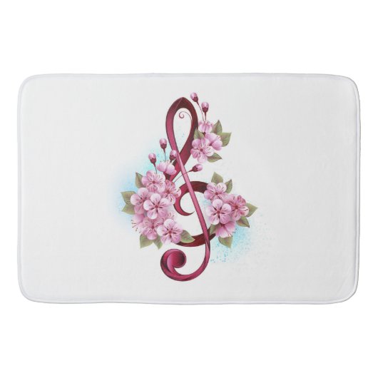 Tapis De Bain Musical treble clef notes with sakura flowers (Devant)