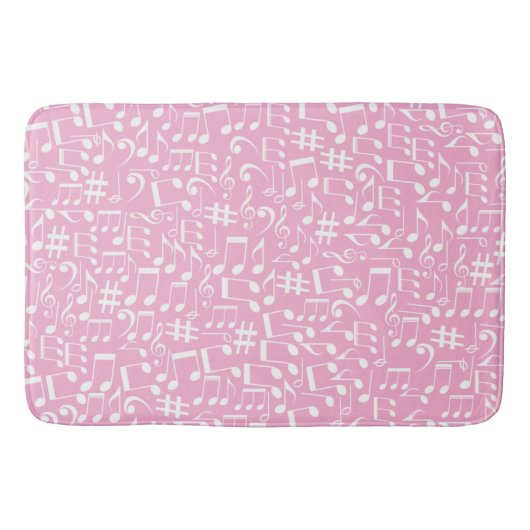 Tapis De Bain Musique Danse Notes Blanches Rose Pâle (Devant)