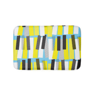 Tapis De Bain Musique jazz, motif géométrique bleu jaune.