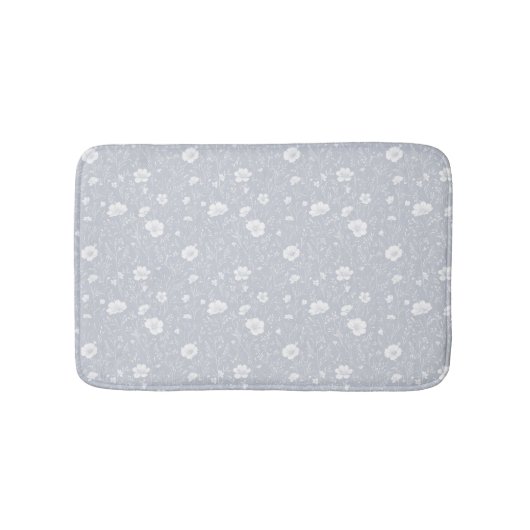 Tapis De Bain Muted Gray And White Wildflower Pattern (Devant)