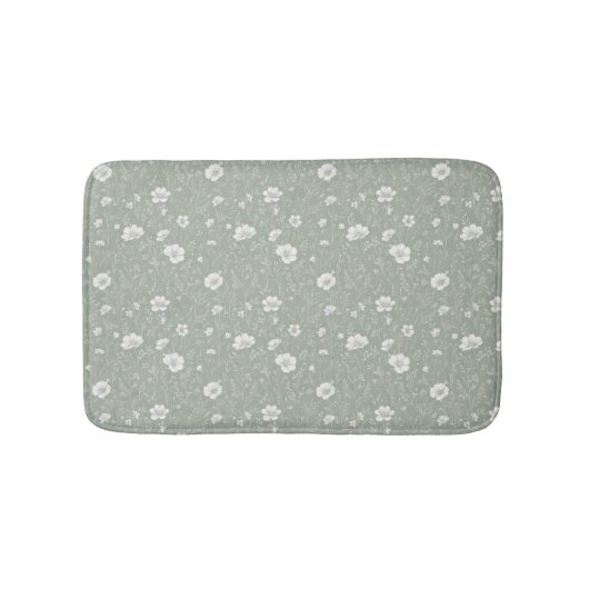 Tapis De Bain Muted Sage Green And White Wildflower Pattern (Devant)