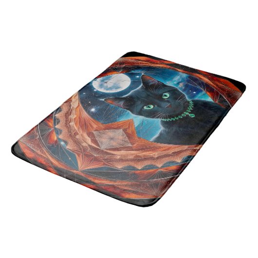 Tapis De Bain Mystical Black Cat Celestial Mandala (Angle)