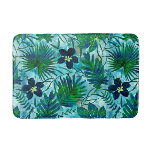 Tapis De Bain Nalani Hawaiian Tropical Garden Turquoise