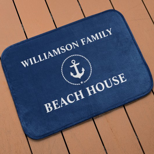 Tapis De Bain Nautical Beach House Nom de famille Ancre Marine B