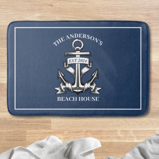 Tapis De Bain Nautical Beach House Nom de famille Est Ship Ancre
