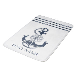 Tapis De Bain Nautical Blue Ancre Nom du bateau
