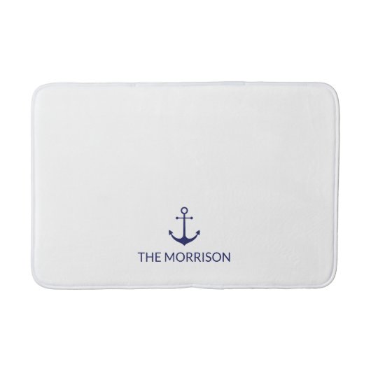 Tapis De Bain Nautical Custom Boat Name Marine bleu ancre blanch (Devant)
