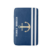 Tapis De Bain Nautical, Gold Anchor Navy Blue Striped (Devant (Vertical))