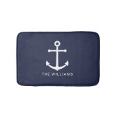Tapis De Bain Nautical White Anchor and Custom Nom on Navy Blue (Devant)