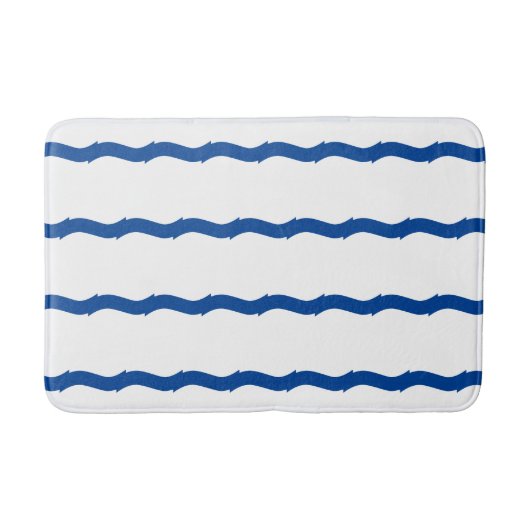 Tapis De Bain Nautique blanc et bleu mer vagues motif moderne (Devant)