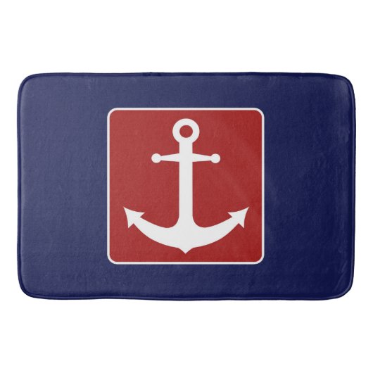 Tapis de bain nautique bleu et rouge d'Ancre (Devant)