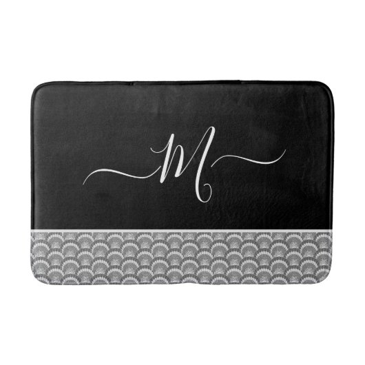 Tapis De Bain Nautique Noir Blanc Élégant monogramme initial Bai (Devant)