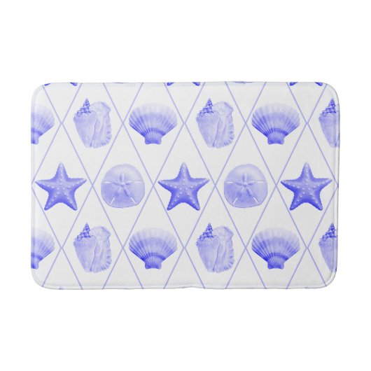Tapis De Bain Navy Blue Coastal Seashells Starfish (Devant)