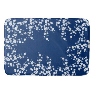 Tapis De Bain Navy Blue White Cherry Blossom 