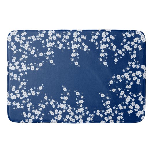 Tapis De Bain Navy Blue White Cherry Blossom  (Devant)
