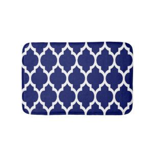 Tapis De Bain Navy Blue White Moroccan Quatrefoil