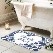 Tapis De Bain Navy & Créatures Marines Couple Monogramme en Form