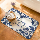 Tapis De Bain Navy & Créatures Marines Couple Monogramme en Form