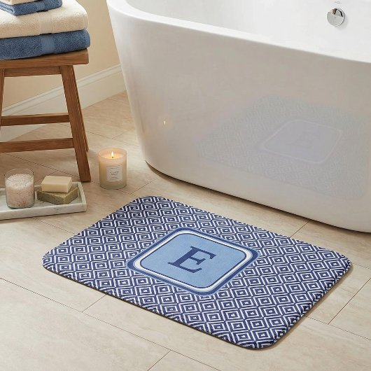 Tapis De Bain Navy Geometric Chevron Monogram Design