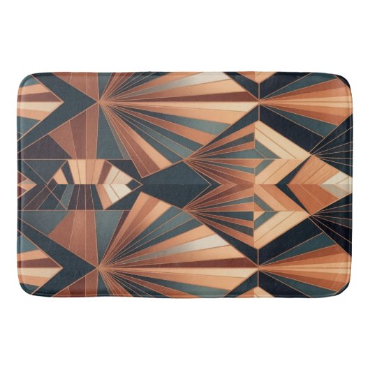 Tapis De Bain Neo Art Deco Teal Copper Geometric Sunburst (Devant)