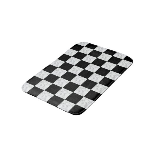 Tapis De Bain Neo Deco Black and Faux White Marble Checkerboard (Angle)