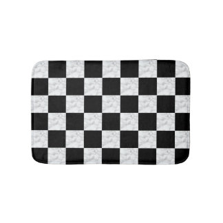 Tapis De Bain Neo Deco Black and Faux White Marble Checkerboard