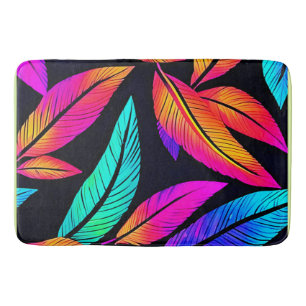 Tapis De Bain Neon Feather Motif Art Vibrant