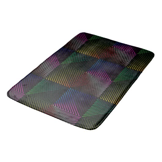 Tapis De Bain Neon Rainbow Prismes Carrés sur noir (Angle)