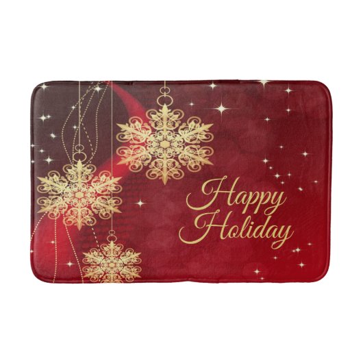 Tapis De Bain Noël cadeau Red Golden Snowflakes Holiday (Devant)